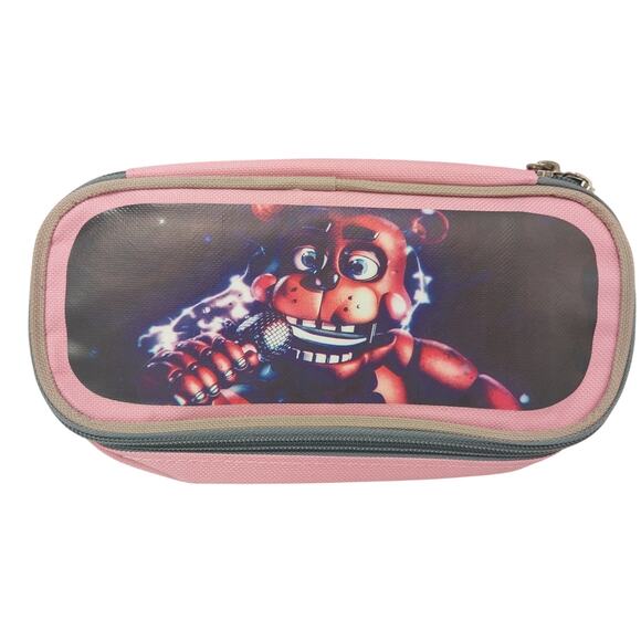 Five Nights at Freddy's Rockstar Freddy Pink Zippered Pencil Case w Sections - Picture 1 of 5